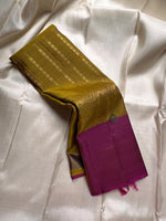 Load image into Gallery viewer, Classic Olive Mustard &amp; Wine Red Elegance Kanjivaram Handloom Silk Saree SS23385
