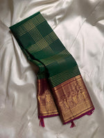 Load image into Gallery viewer, Classic Green &amp; Wine Red Elegance Kanchipuram Handloom Silk Saree SS24546
