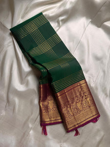 Classic Green & Wine Red Elegance Kanchipuram Handloom Silk Saree SS24546