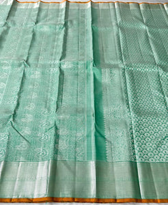 Classic Sea Green Silver 2gm Zari Bridal Elegance Kanchipuram Handloom Silk Saree SS23844