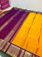 Load image into Gallery viewer, Classic Mango Yellow &amp; Plum 2gm Zari Kanchipuram Handloom Silk Saree SS25995
