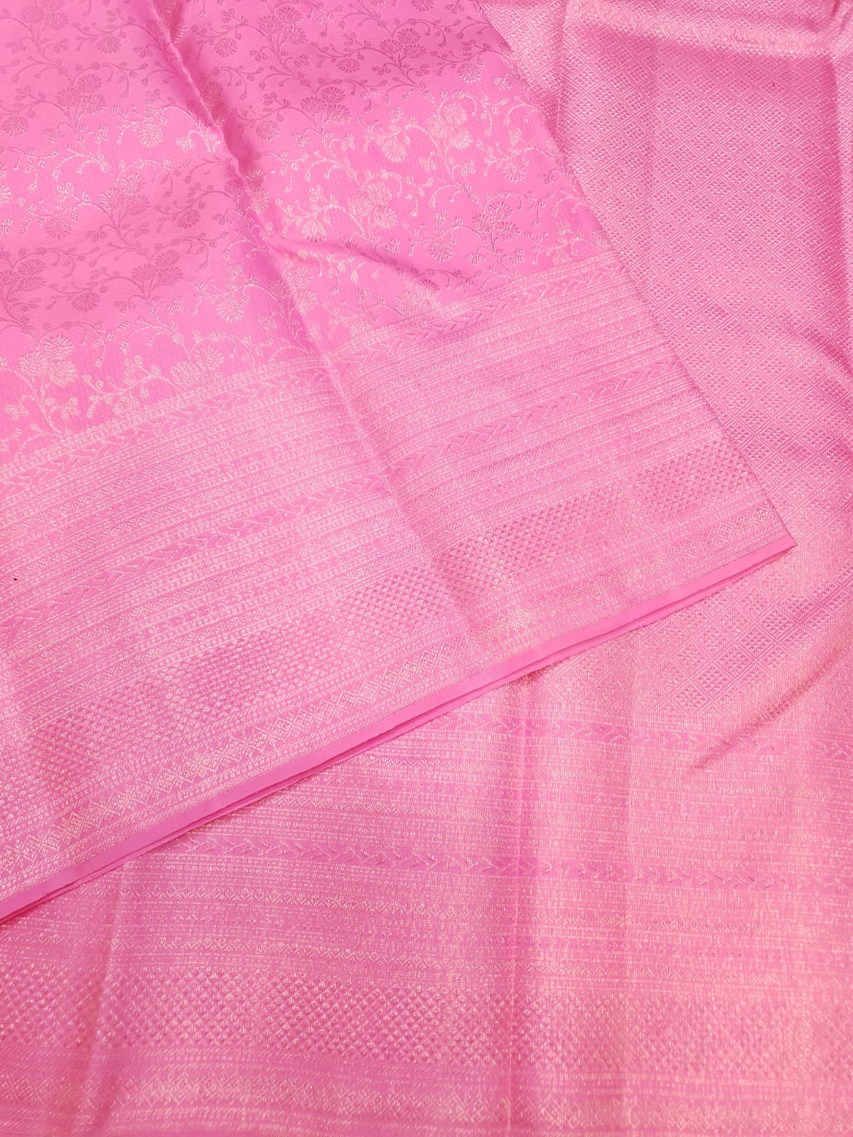 Classic Baby Pink 2gm Zari Turning Border Bridal Elegance Kanchipuram Handloom Silk Saree SS25681