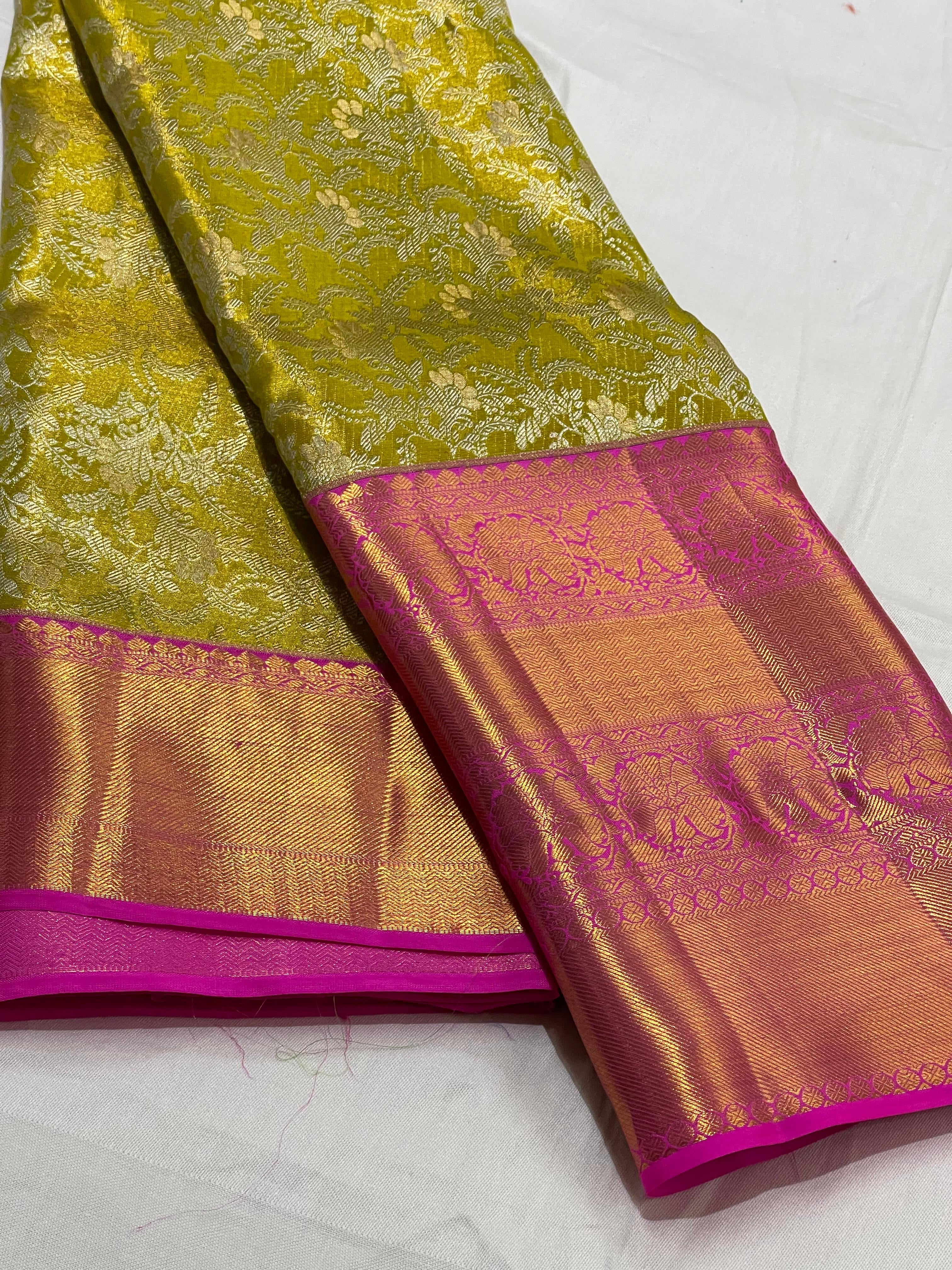 Classic Spring Green & Fuchsia Pink 2gm Zari Brocade Bridal Elegance Kanchipuram Handloom Silk Saree SS23647