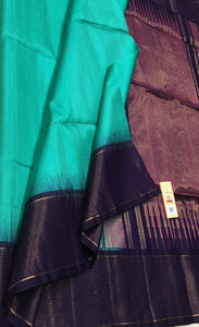 Classic Sea Green & Navy Blue Elegance Handloom Soft Silk Saree SS26479