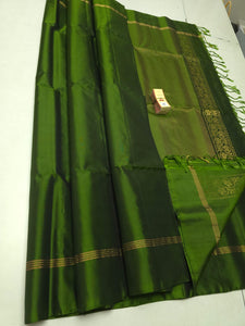 Classic Olive Green Elegance Plain Handloom Soft Silk Saree SS25475