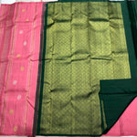 Load image into Gallery viewer, Creamy Pink &amp; Pine Green 2gm Zari Elegance Kanchipuram Handloom Silk Saree SS20581
