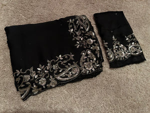 Classic Charcoal Black Elegance Satin Organza Silk Saree SS26048