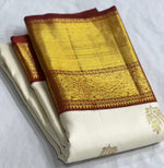 Load image into Gallery viewer, Classic White &amp; Brown 2gm Zari Korvai Brocade Bridal Elegance Kanchipuram Handloom Silk Saree SS27073
