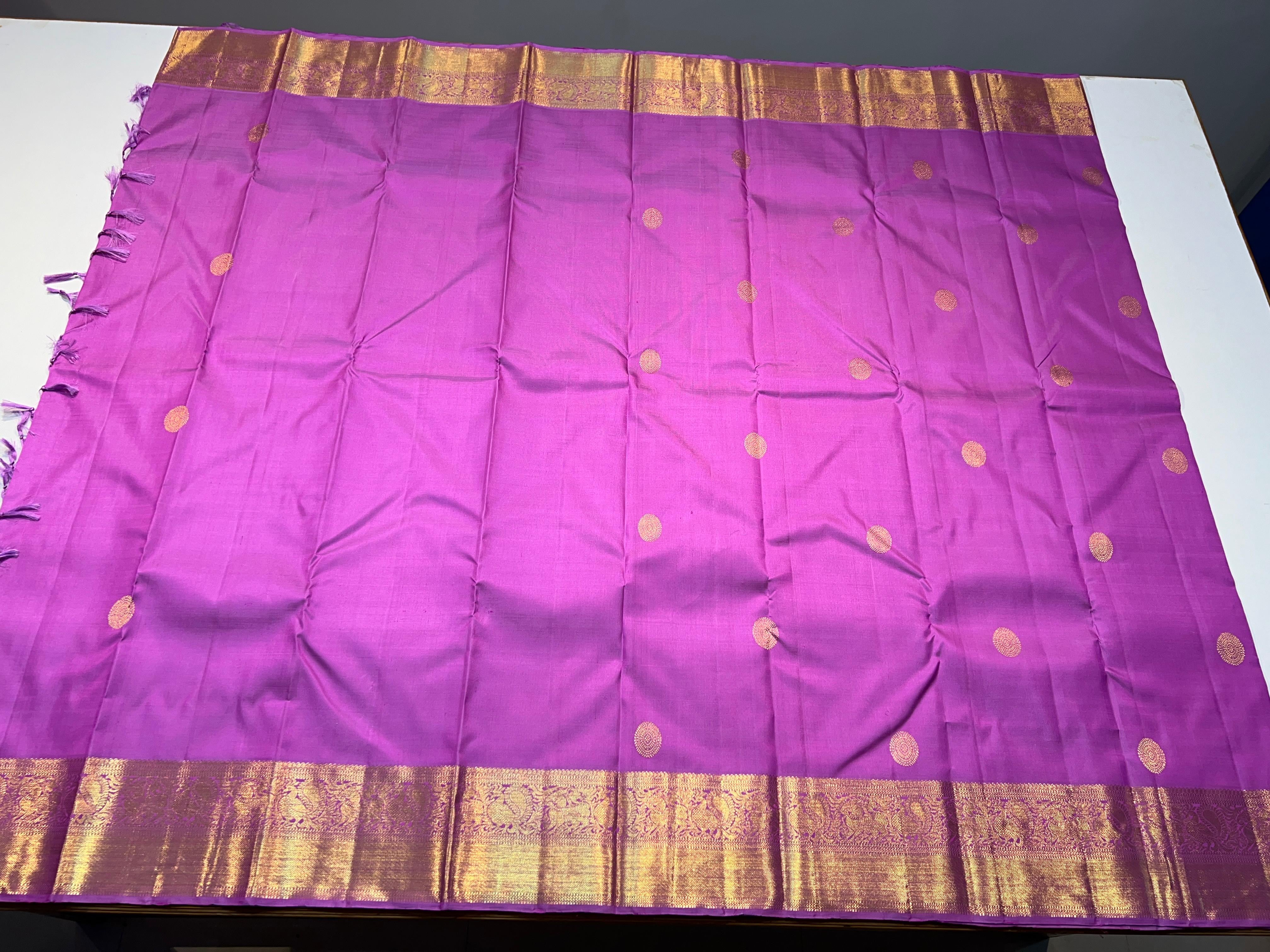 Classic Lilac Lavender 1gm Zari Bridal Elegance Kanchipuram Handloom Silk Saree SS24028