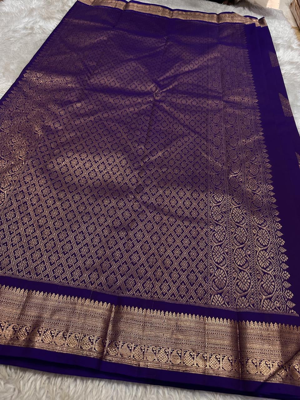 Classic Bluish Violet Kanchipuram Handloom Silk Saree SS26080