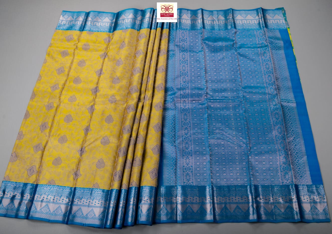 Classic Yellow & Blue Kanchipuram Handloom Silk Saree SS26625