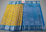 Load image into Gallery viewer, Classic Yellow &amp; Blue Kanchipuram Handloom Silk Saree SS26625
