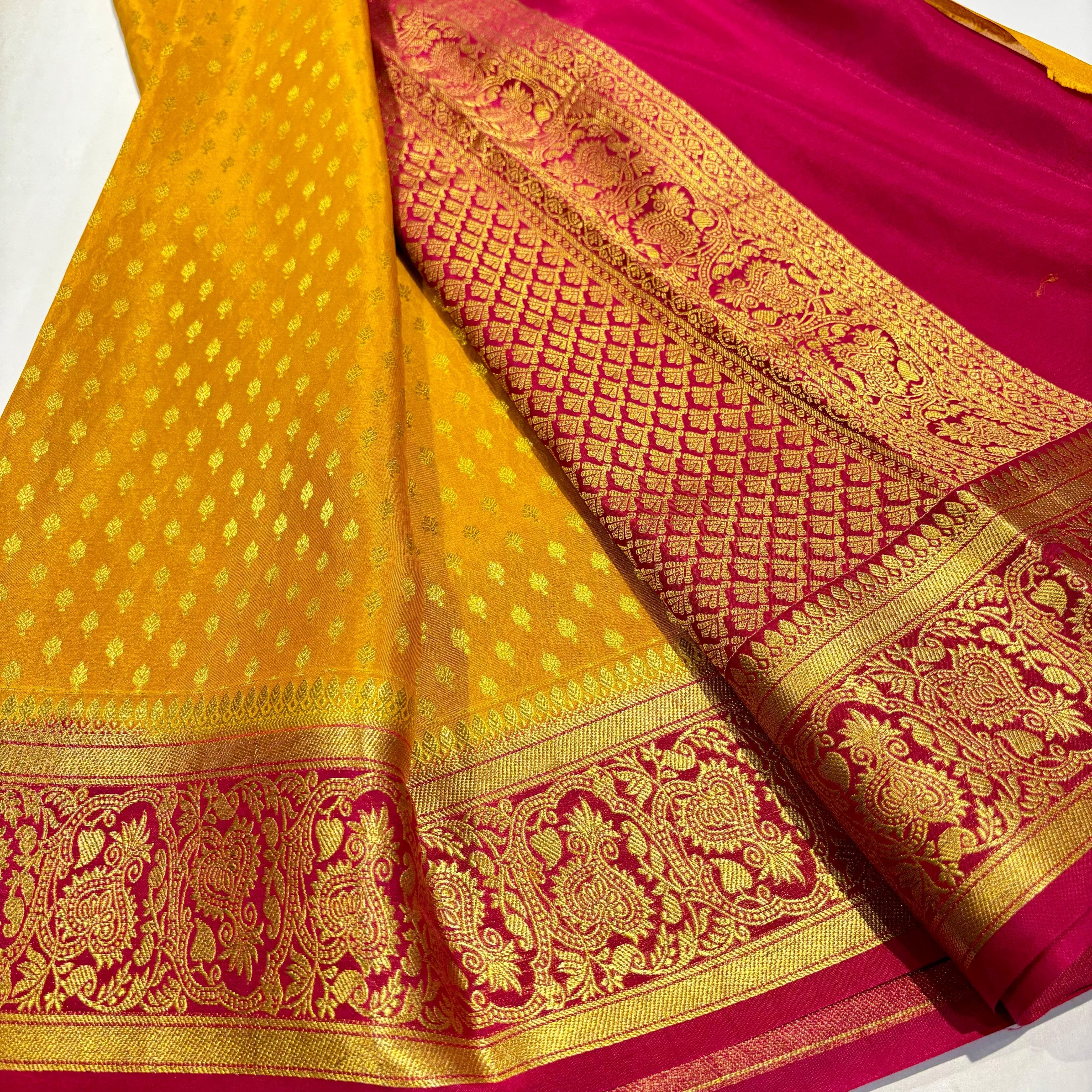 Classic Yellow & Deep Pink Elegance Mysore Silk Saree SS24166