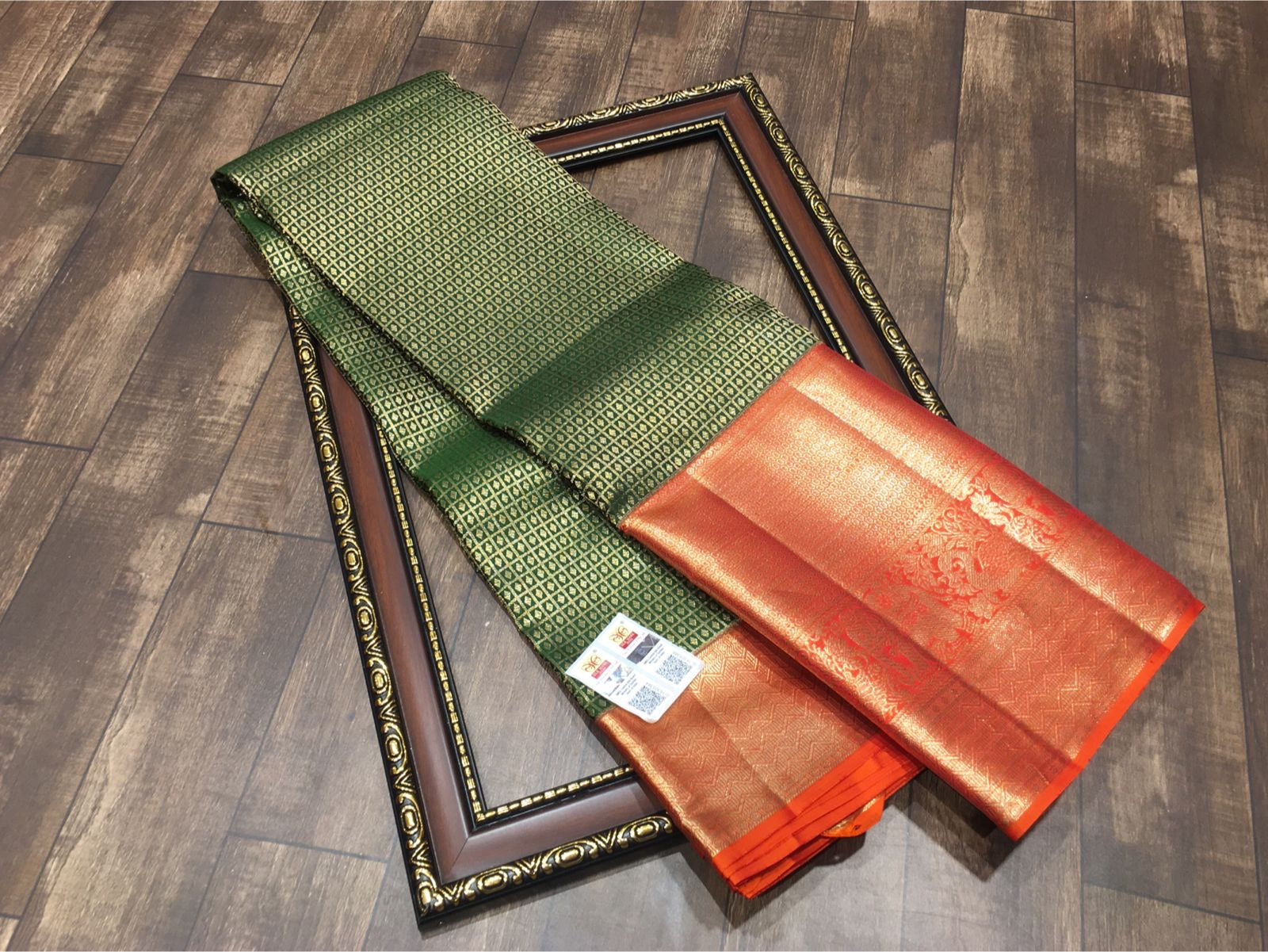 Classic Dark Green & Orange Bridal Elegance Kanchipuram Handloom Silk Saree SS26695