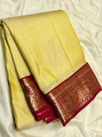Load image into Gallery viewer, Classic Corn Yellow &amp; Dark Pink 1gm Zari Elegance Kanchipuram Handloom Silk Saree SS28067

