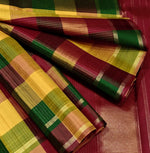 Load image into Gallery viewer, Classic Multicolored Checker 2gm Zari Elegance Kanchipuram Handloom Silk Saree SS28280
