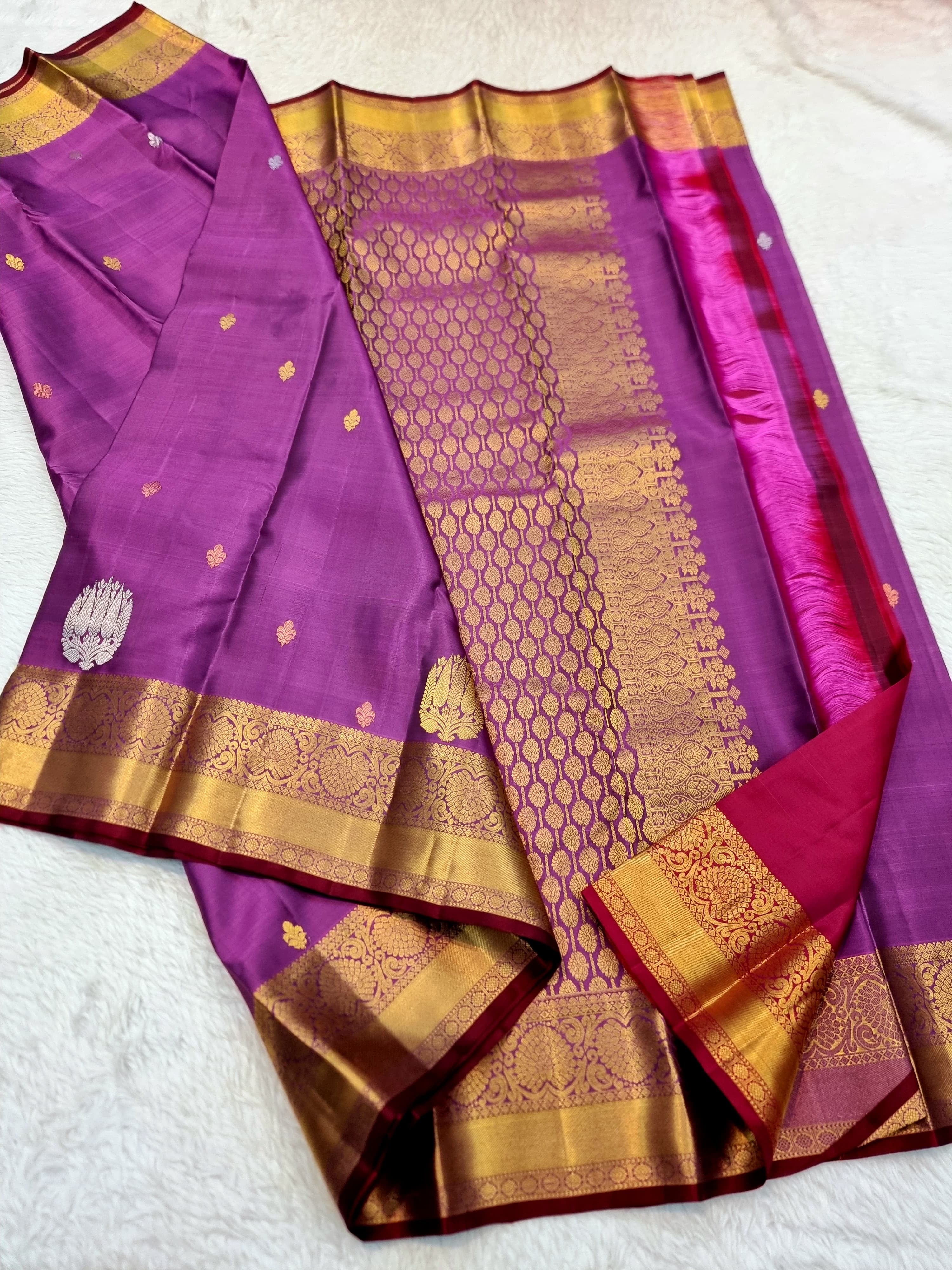 Classic Berry Mauve 1gm Zari Elegance Kanchipuram Handloom Silk Saree SS24725