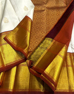 Load image into Gallery viewer, Classic White &amp; Brown 2gm Zari Korvai Brocade Bridal Elegance Kanchipuram Handloom Silk Saree SS27073
