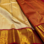 Load image into Gallery viewer, Classic Butter Cream &amp; Chilli Red Bridal Elegance Kanchipuram Handloom Silk Saree SS28061
