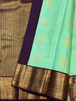 Load image into Gallery viewer, Classic Aqua Green &amp; Aubergine 1gm Zari Elegance Kanchipuram Handloom Silk Saree SS28070
