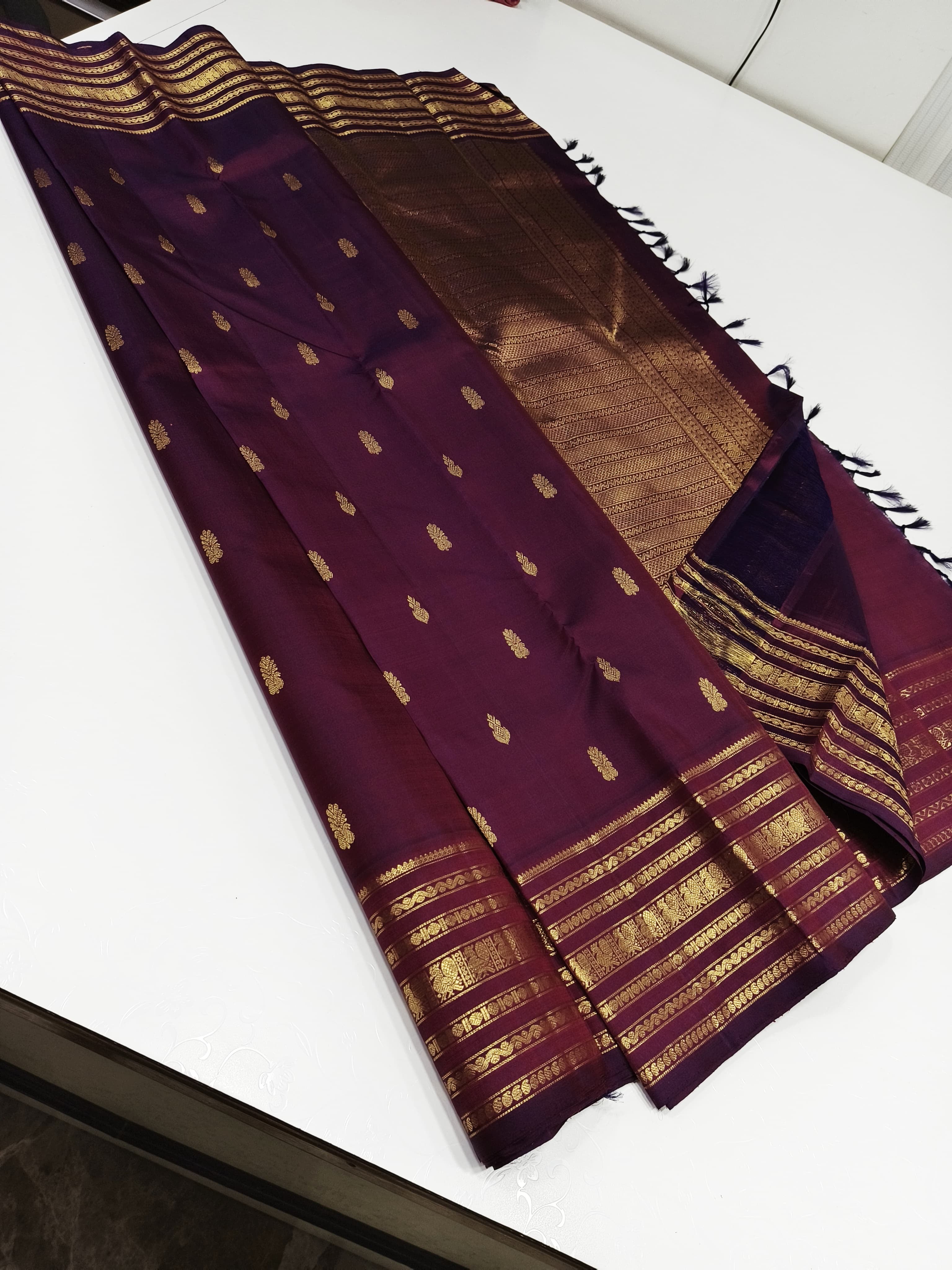Classic Plum 2gm Zari Kanchipuram Handloom Silk Saree SS25637