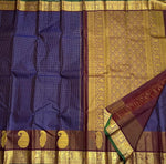 Load image into Gallery viewer, Classic Royal Blue &amp; Brown 1gm Zari Vintage Checks Elegance Kanchipuram Handloom Silk Saree SS26983
