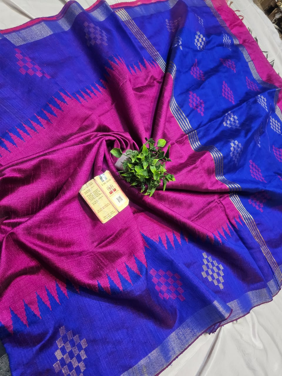 Classic Wine Red & Robin Blue Elegance Handloom Raw Silk Saree SS26680
