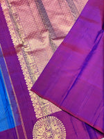 Load image into Gallery viewer, Classic Azure Blue &amp; Purple 2gm Zari Kanchipuram Handloom Silk Saree SS25816
