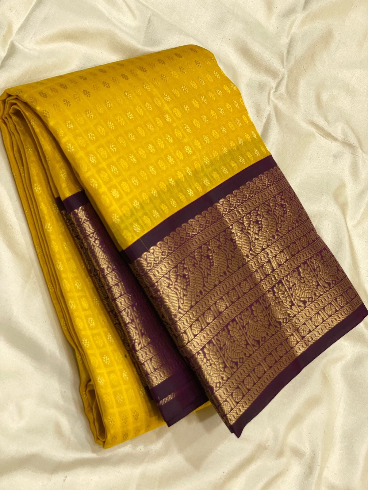 Classic Yellow & Plum Elegance Kanchipuram Silk Saree SS24214