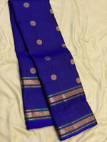 Load image into Gallery viewer, Classic Royal Blue 1gm Zari Double Border Elegance Kanchipuram Handloom Silk Saree SS28601
