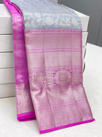 Load image into Gallery viewer, Classic Grey &amp; Fuchsia Pink 2gm Zari Elegance Kanchipuram Handloom Silk Saree SS24261
