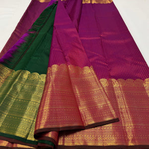 Classic Berry Pink & Dark Green 2gm Zari Bridal Elegance Kanchipuram Handloom Silk Saree SS23763