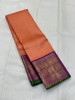 Load image into Gallery viewer, Classic Peach &amp; Violet Elegance Kanchipuram Handloom Silk Saree SS24716
