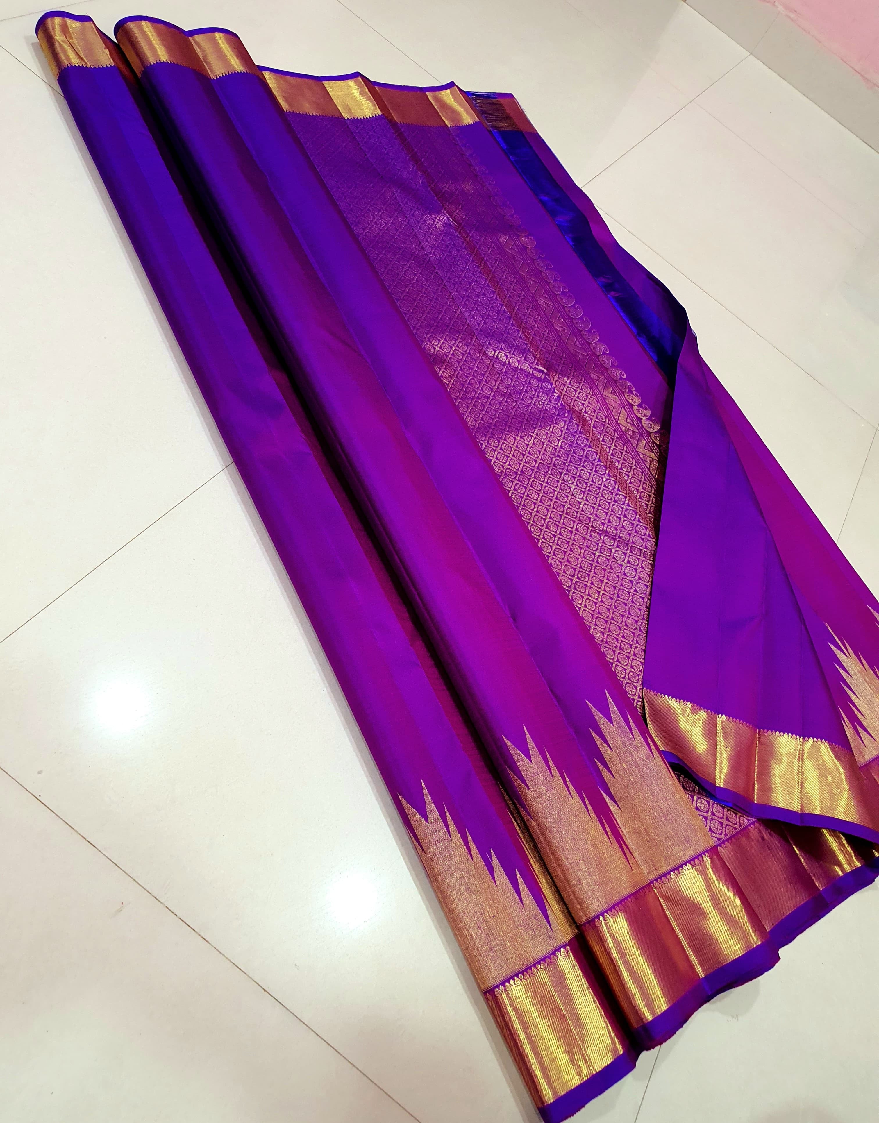 Classic Purple Fancy Silk Temple Border Kanchipuram Handloom Silk Saree SS25642