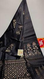 Load image into Gallery viewer, Classic Slate Black Double Warp Elegance Handloom Soft Silk Saree SS26848
