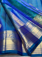 Load image into Gallery viewer, Classic Peacock Blue 2gm Zari Elegance Kanchipuram Handloom Silk Saree SS27495
