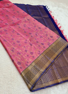 Classic Onion Pink & Royal Blue 2gm Zari Kanchipuram Handloom Silk Saree SS26362