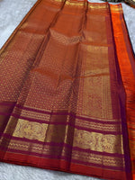 Load image into Gallery viewer, Classic Plum &amp; Orange Red Kanchipuram Handloom Silk Saree SS26028
