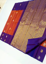Load image into Gallery viewer, Classic Rust Orange &amp; Purple Elegance Kanchipuram Handloom Silk Saree SS27905
