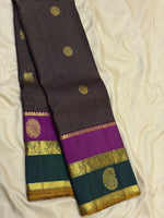 Load image into Gallery viewer, Classic Charcoal Black &amp; Pine Green 2gm Zari Oosi Checks Elegance Kanchipuram Handloom Silk Saree SS27641
