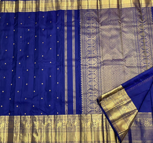 Classic Navy Blue 1gm Vintage Kanchipuram Handloom Silk Saree SS26277
