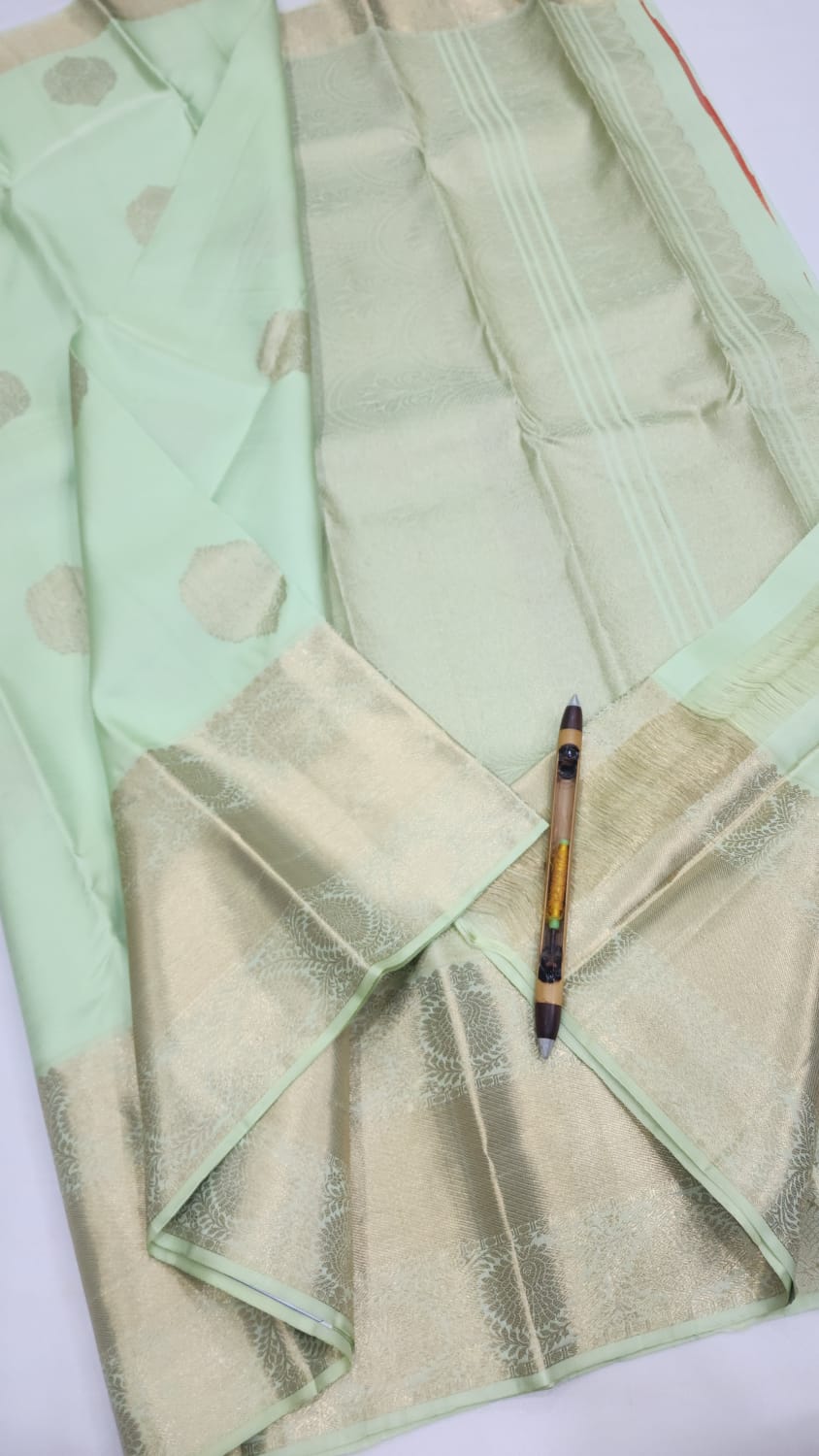 Classic Pastel Mint Green Kanchipuram Handloom Silk Saree SS26524