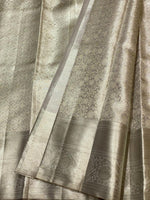 Load image into Gallery viewer, Classic Pastel Silver Grey 2gm Zari Bridal Designer Brocade Elegance Kanchipuram Tissue Handloom Silk Saree SS24207
