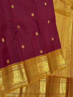 Load image into Gallery viewer, Classic Maroon &amp; Mustard 2gm Zari Vintage Elegance Kanchipuram Handloom Silk Saree SS27895
