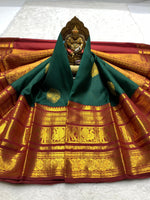 Load image into Gallery viewer, Classic Bottle Green &amp; Brick Red 2gm Zari Bridal Elegance Kanchipuram Handloom Silk Saree SS25277

