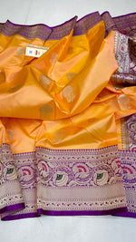 Load image into Gallery viewer, Classic Mango Yellow &amp; Purple Elegance Banarasi Handloom Katan Silk Saree SS25422
