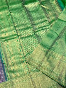 Classic Bluish Violet & Green 2gm Zari Elegance Kanchipuram Handloom Silk Saree SS25437