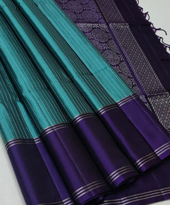 Classic Jade Green & Violet Double Warp Elegance Handloom Soft Silk Saree SS23535