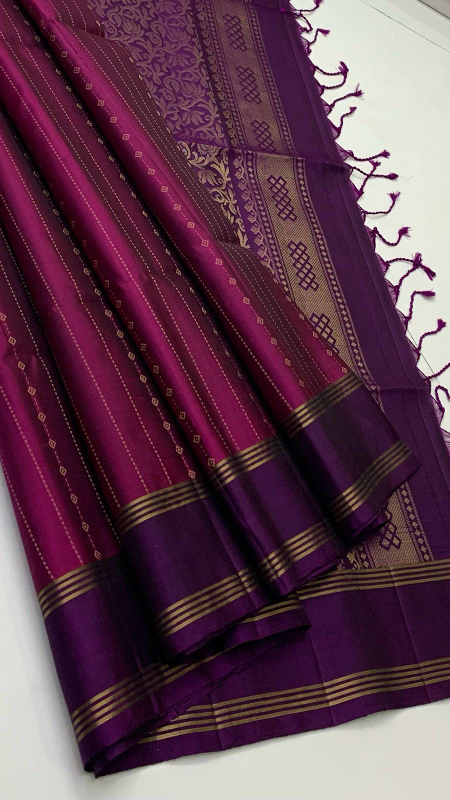 Classic Wine Red & Plum Elegance Handloom Soft Silk Saree SS24571