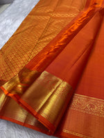 Load image into Gallery viewer, Classic Apricot Orange 2gm Zari Elegance Kanchipuram Handloom Silk Saree SS23747
